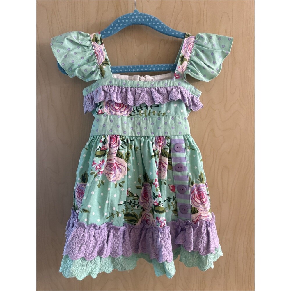 serendipity Teal Floral Lace Dress Size 12-18 Months Fairy Garden